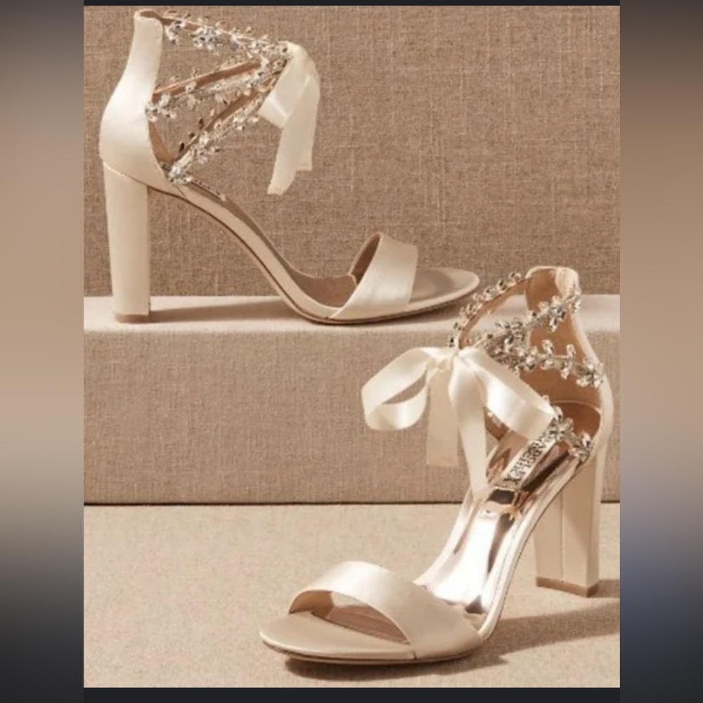 Badgley Mischka Ivory Satin Embellished Heels